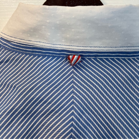 John Lennon Blue Striped Button-Up Men M Shirt White Collar Floral Embroidered - Picture 7 of 13